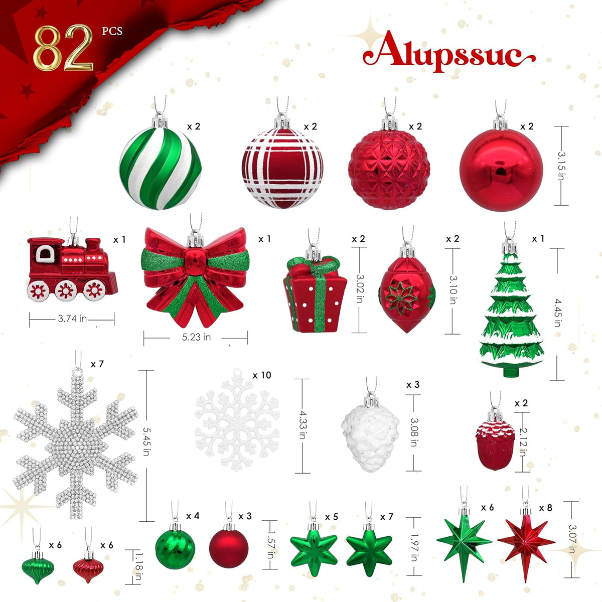 Alupssuc - Juego de 82 bolas de Navidad clásicas, color rojo | Jueg...