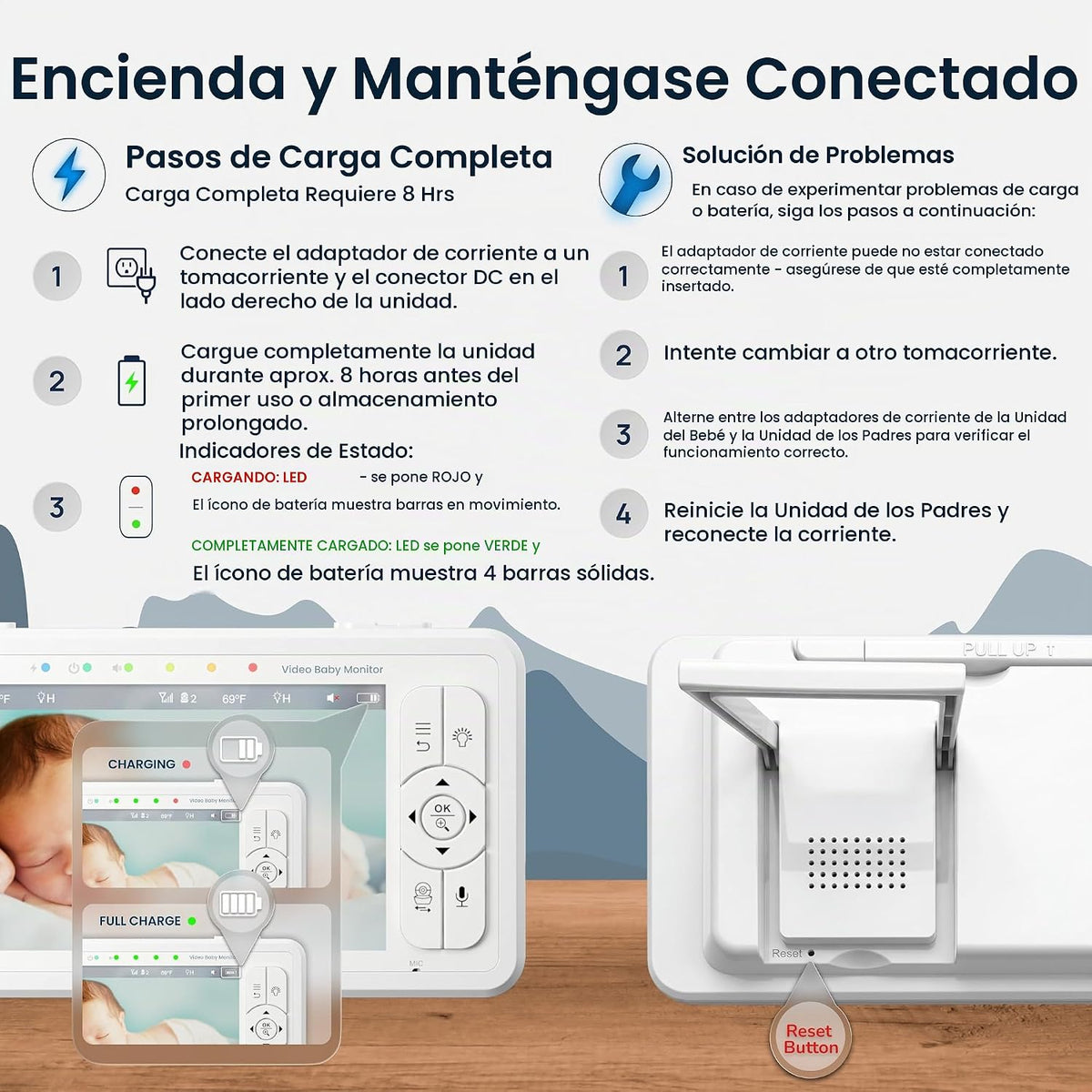 Babysense Monitor de bebé de video HD de 5 pulgadas con cámara y au...
