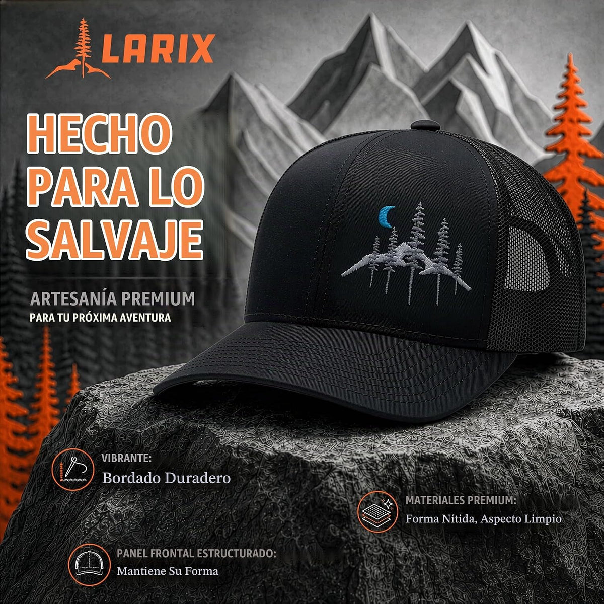 LARIX Trucker Hat Men - Gorra Snapback con parte trasera de malla t...