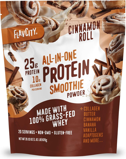 FlavCity - Batido de proteína todo en uno, rollo de canela, 20 porc...