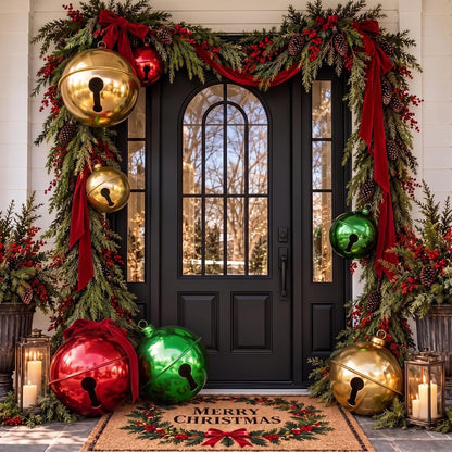 7 bolas inflables de Navidad con lazos de terciopelo, cascabeles gi...