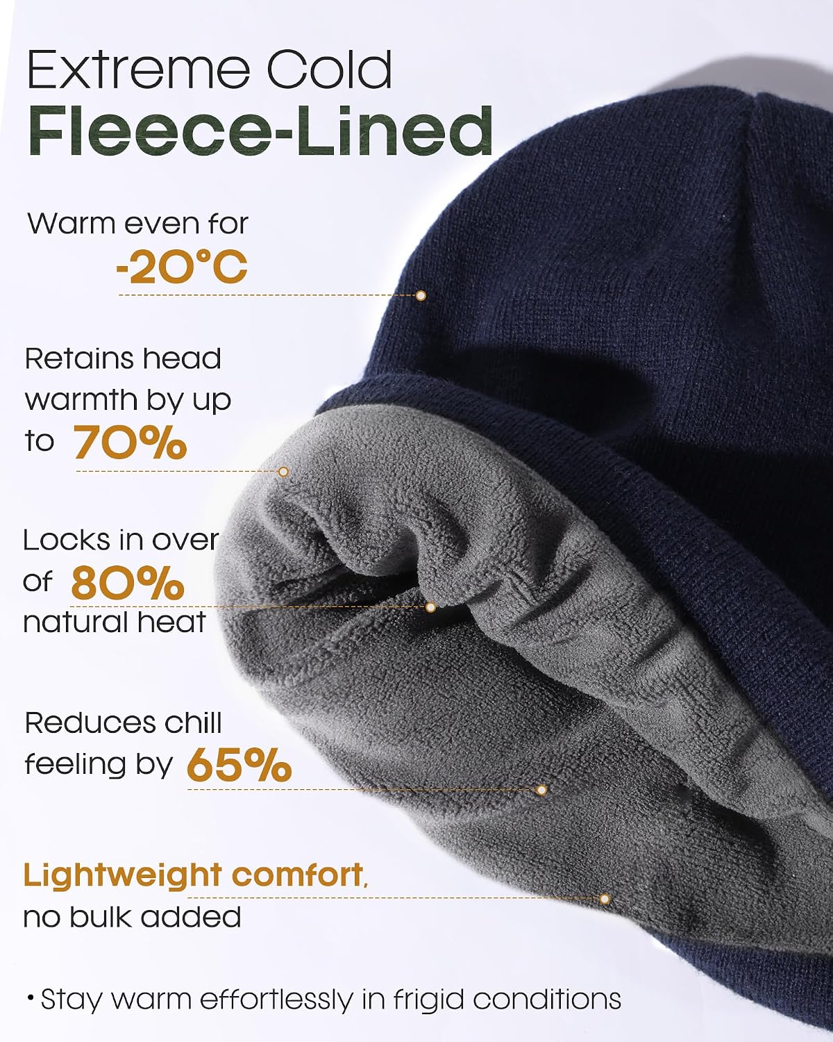 FURTALK Gorro de invierno con forro polar para hombre, doble capa,...