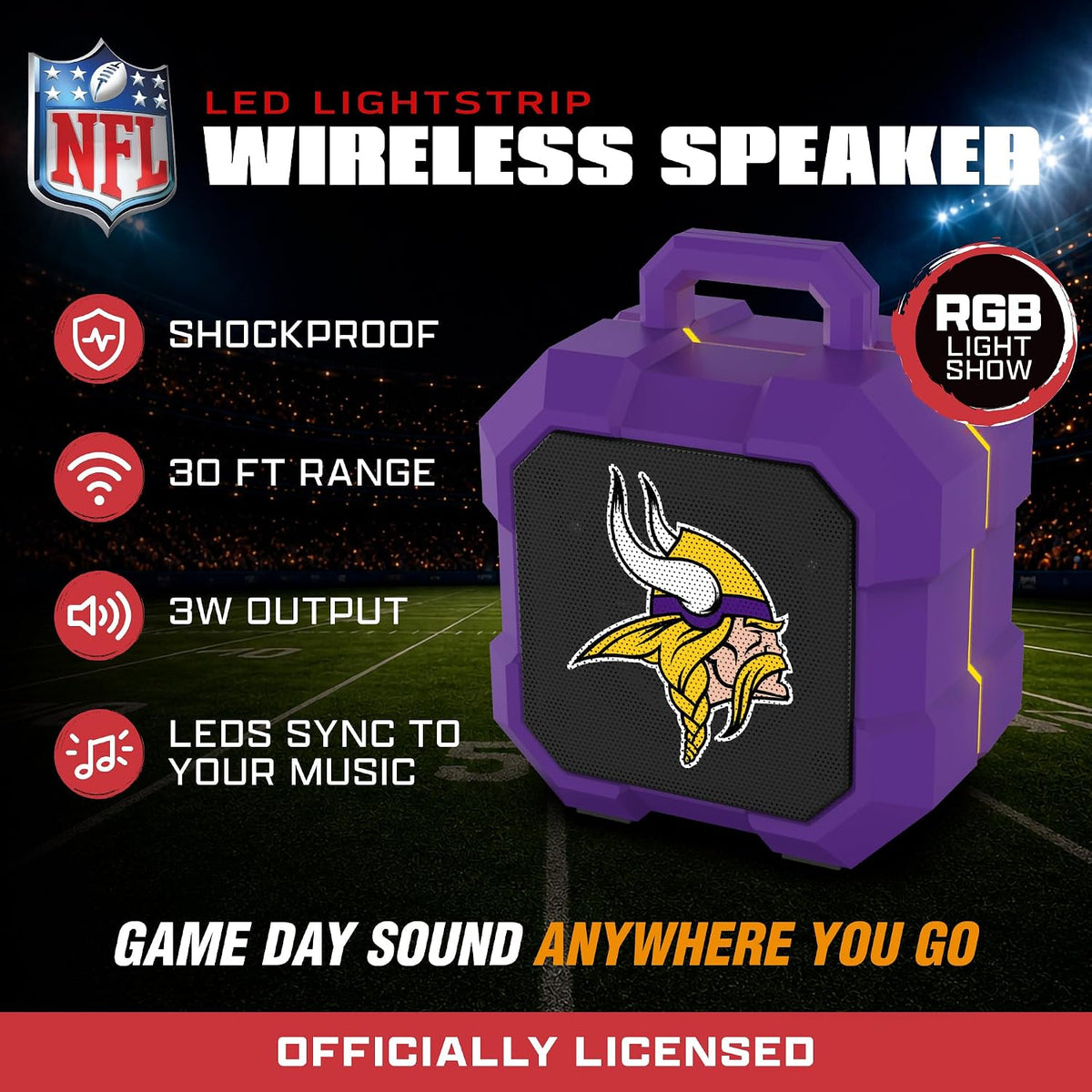 SOAR NFL Shockbox - Altavoz Bluetooth inalámbrico LED, resistente a...