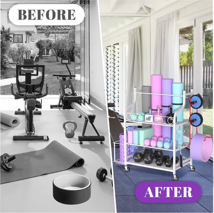 Mythinglogic Estante de gimnasio en casa para mancuernas, esterilla...