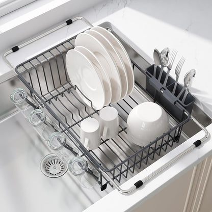 JASIWAY Escurridor de platos gris en fregadero, escurridor de plato...