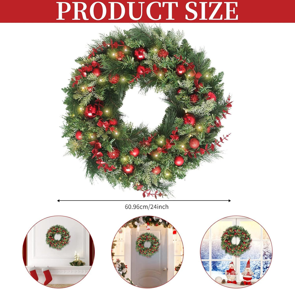 Coronas de Navidad de 24 pulgadas, coronas de Navidad para puerta d...