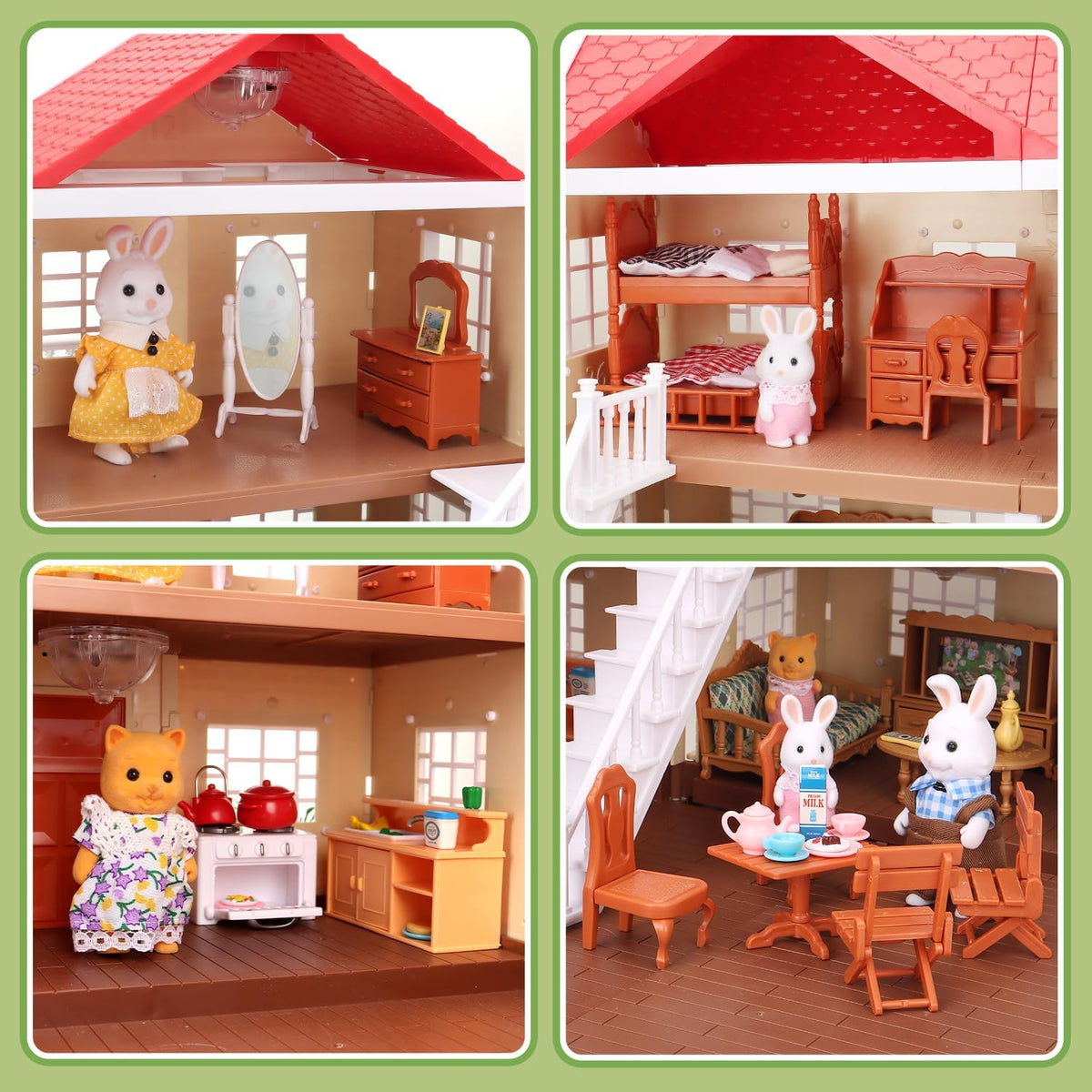 Set de casa de cabaña familiar acogedora, casa de muñecas con muebl...