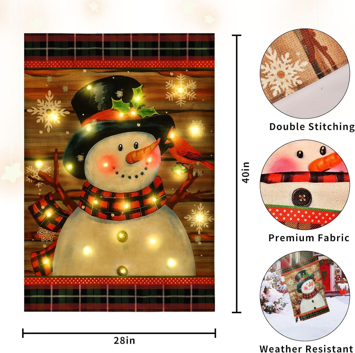 Bandera de jardín iluminada de muñeco de nieve para decoración al a...