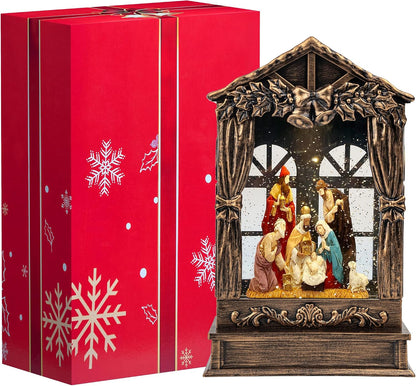 Nativity - Globo de nieve, linterna de Navidad iluminada musical co...