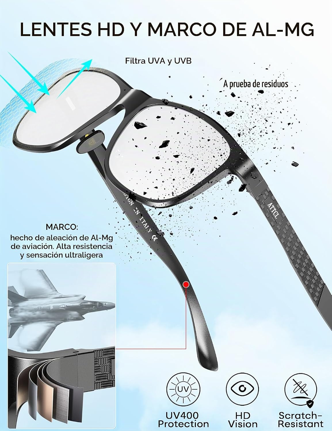 ATTCL Gafas de sol polarizadas para hombre Al-Mg Metal ultraligeras...