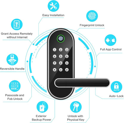 Cerradura de puerta inteligente con huella digital con asa y teclad...