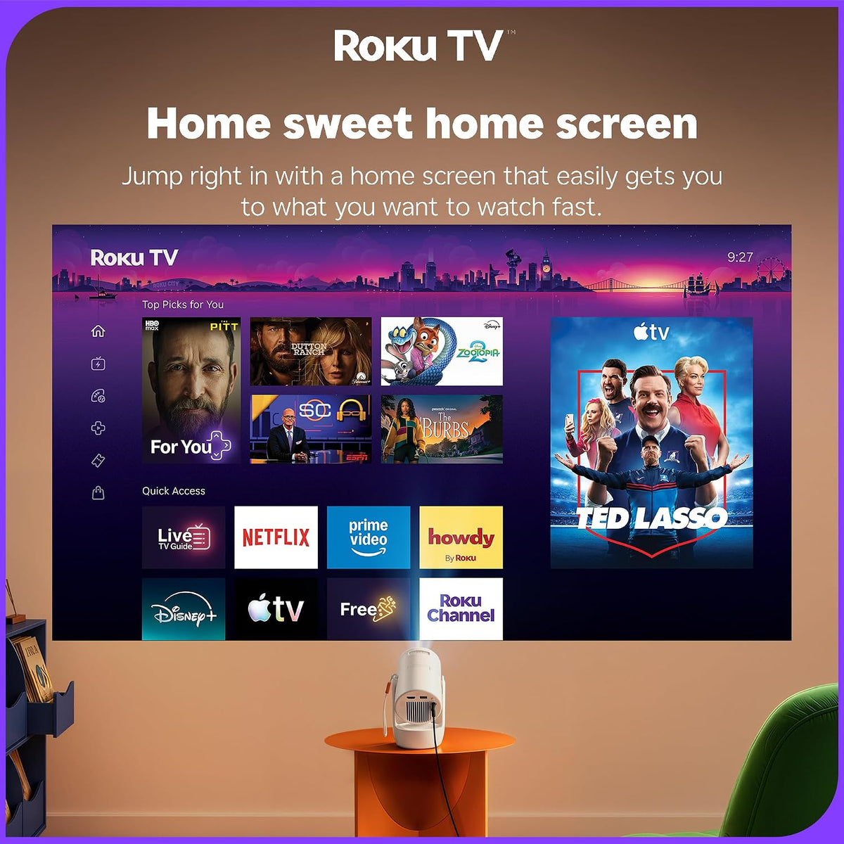 Aurzen Roku TV E1R Mini proyector portátil inteligente con WiFi y B...