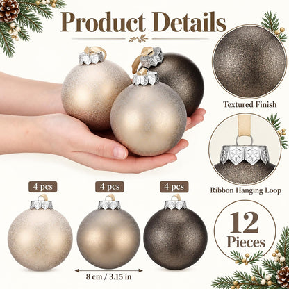 Yunlly - 12 adornos de Navidad neutros 2026, bronce champán dorado...