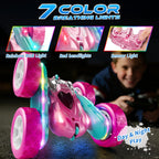 Zalneo Coche RC color rosa 4WD, control remoto, barra de luz LED de...