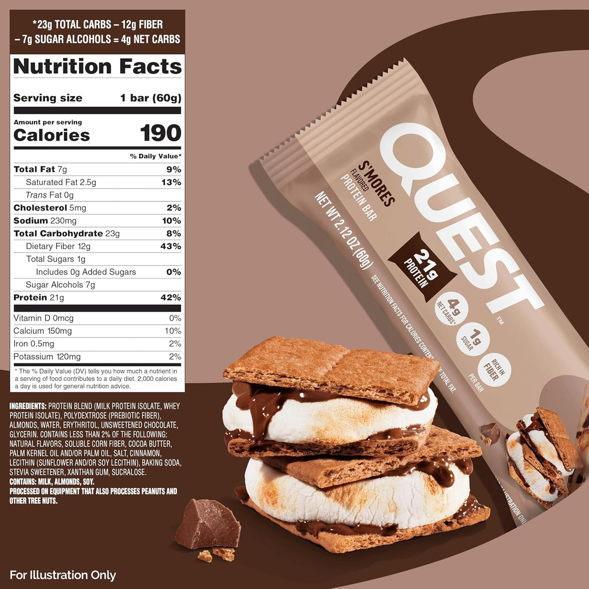 Barra de proteínas S'mores, alta proteína, baja en carbohidrato...