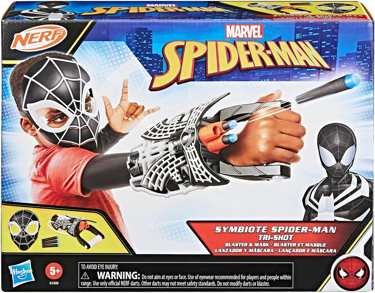 Spider-Man Marvel Symbiote Tri-Shot Blaster &amp; Mask, guantelete...