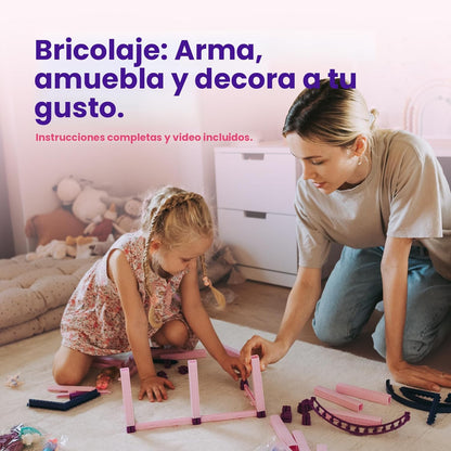 Casa de muñecas con 2 princesas, 4 unicornios, perro, muebles y acc...