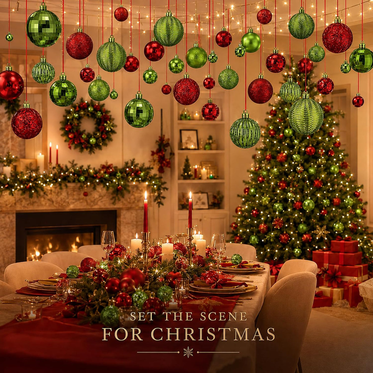 Relaxgiant - 36 bolas de Navidad para techo, rojo, verde lima | Tam...