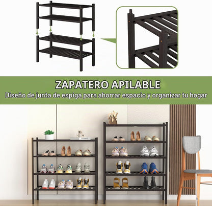ROMGUAR CRAFT Zapatero de bambú de 4 niveles (grueso) para armario,...