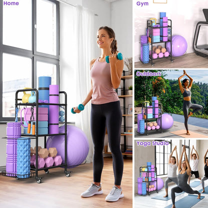 Estante de almacenamiento para gimnasio en casa, organizador de alm...