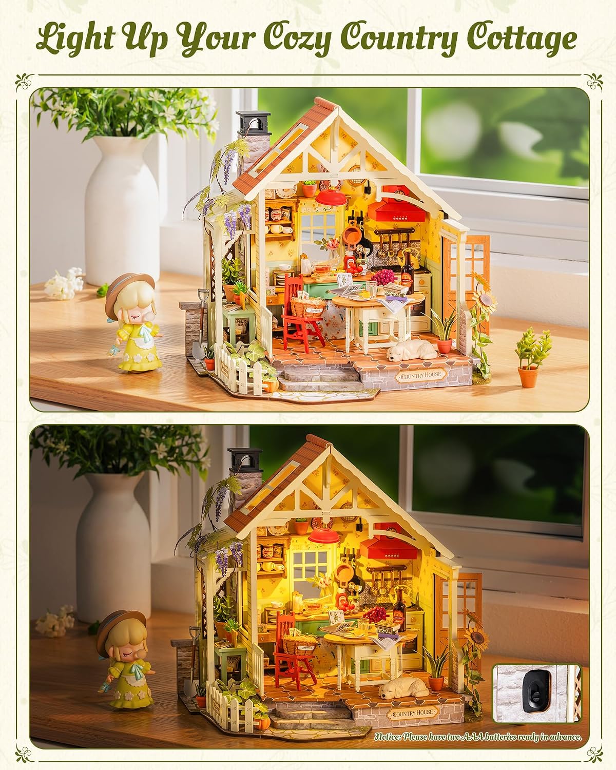Rolife Kit de casa en miniatura para adultos (cocina de granja ilum...
