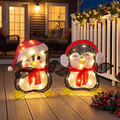 NEWBULIG Pingüino iluminado de 2 piezas para decoración navideña pa...