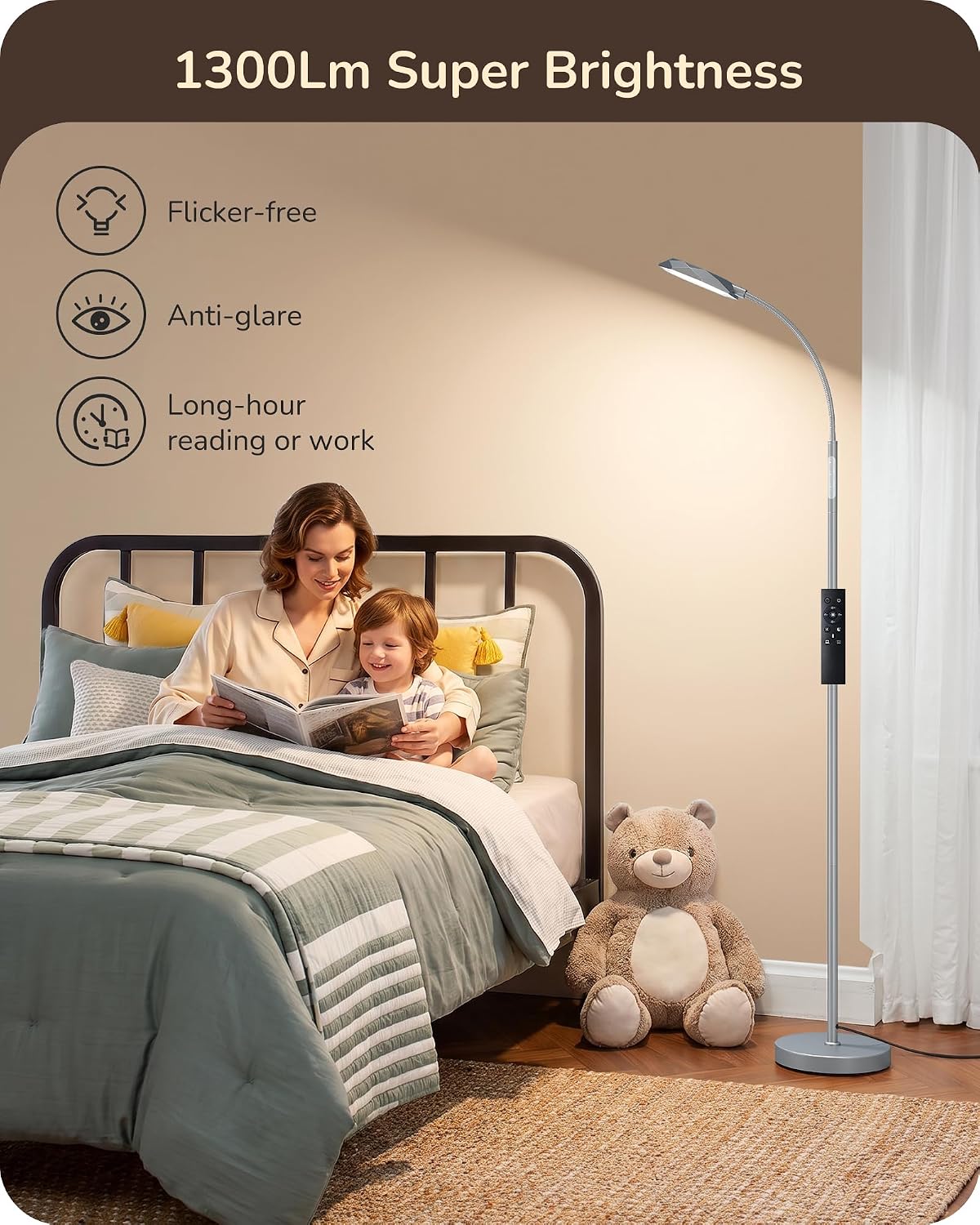 EDISHINE Lámpara de pie LED de 18W para sala de estar, superficie d...