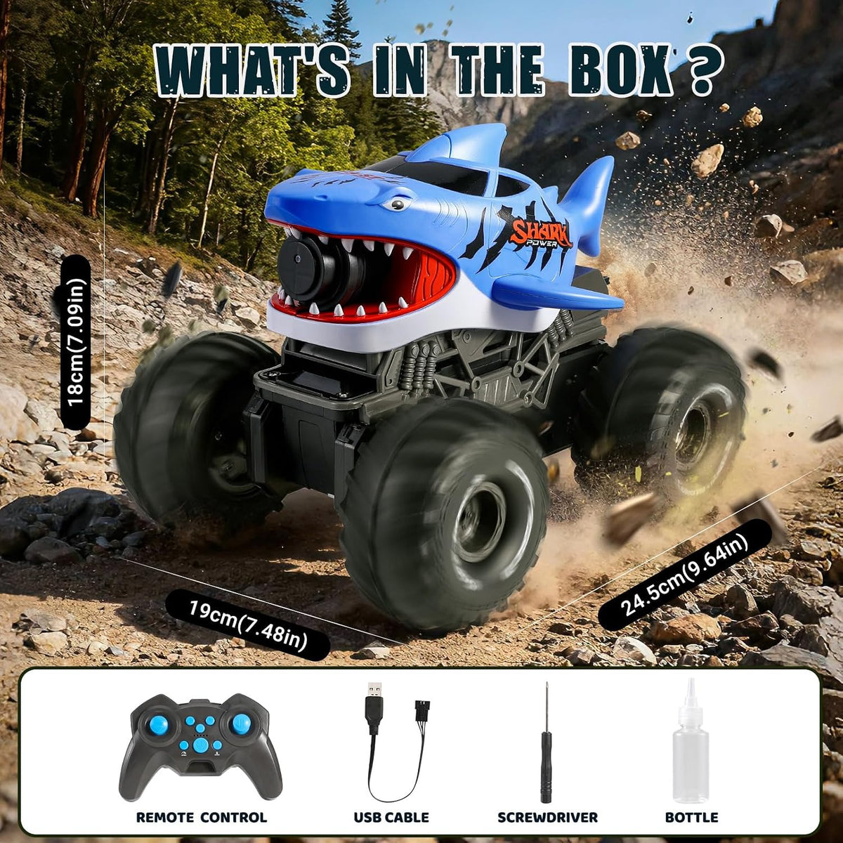 BOBXIN Anfibio Control Remoto Coche Tiburón Monster Truck Chorro Ag...