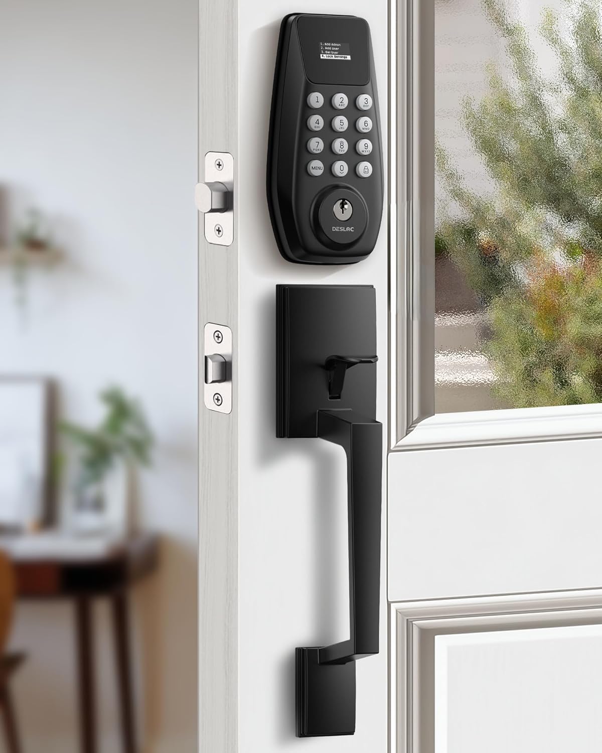 DESLOC Cerradura de puerta de entrada sin llave C100 con 2 manijas...