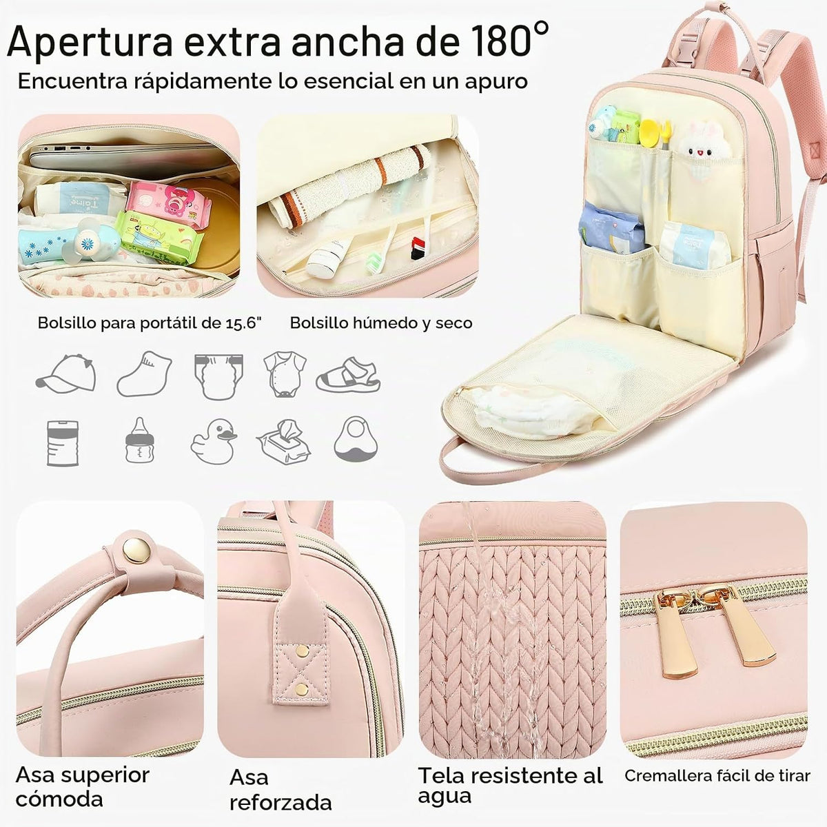 AIJIEKE - Mochila para pañales multifuncional, color rosa | Mochila...