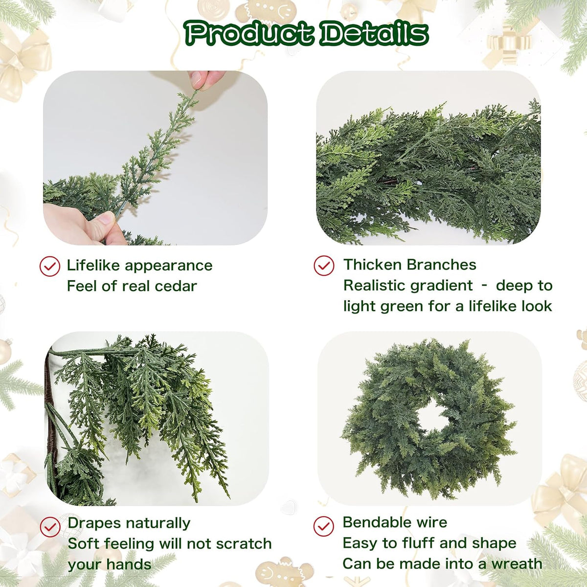 Guirnalda de cedro de Navidad de 15 pies de vegetación de tacto rea...