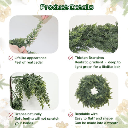 Guirnalda de cedro de Navidad de 15 pies de vegetación de tacto rea...