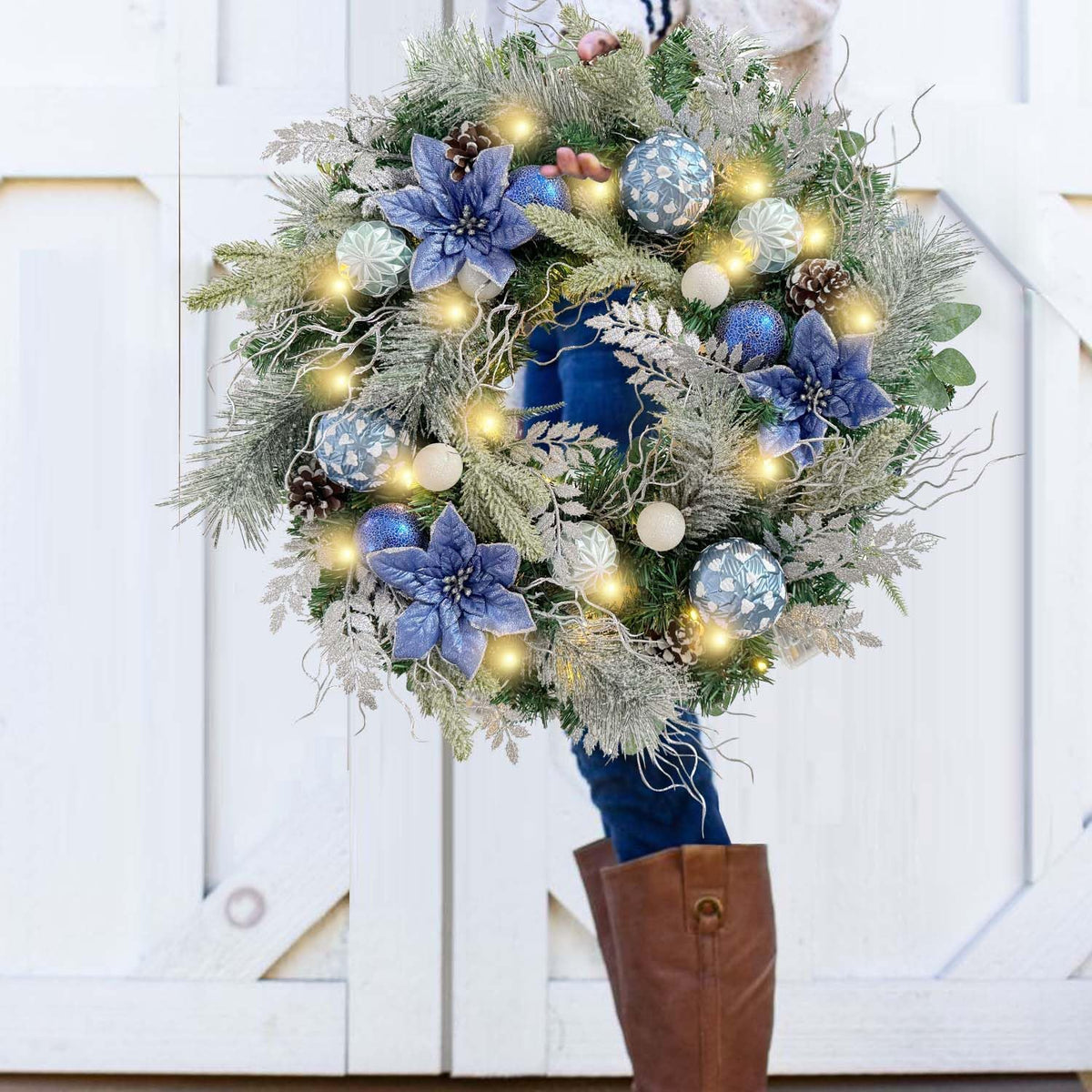 WANNA-CUL Corona de Navidad Preiliminada de 24 Pulgadas para Puerta...