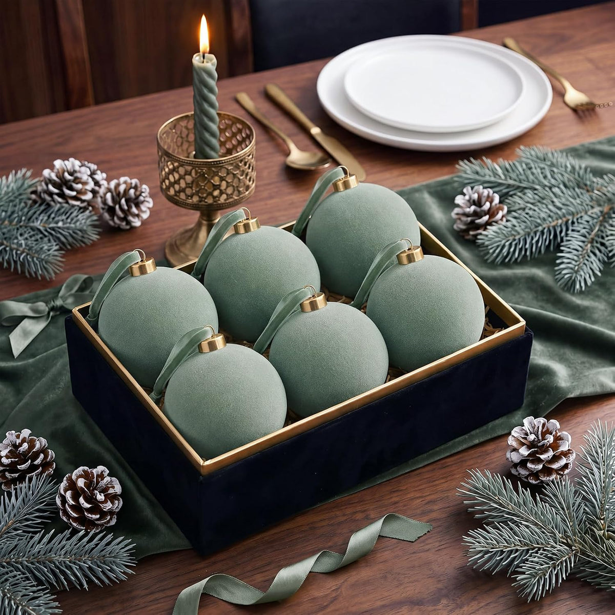 6 adornos grandes de terciopelo de Navidad de 4 pulgadas | Esferas...