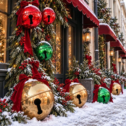 7 bolas inflables de Navidad con lazos de terciopelo, cascabeles gi...