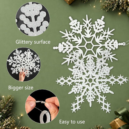 12 adornos grandes de copos de nieve de Navidad, adornos de copos d...