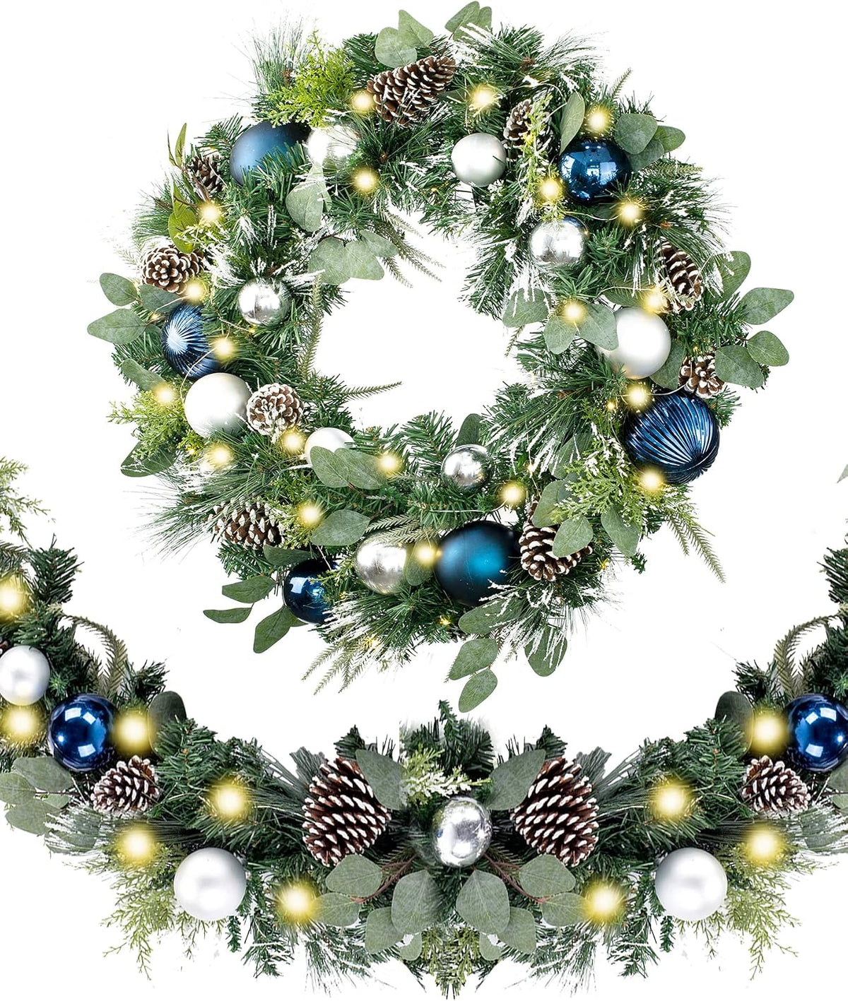 WANNA-CUL Guirnalda de Navidad preiluminada de 9 pies con luces | G...