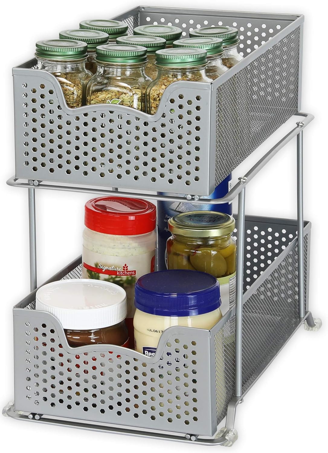 Simple Houseware - Cajón organizador de 2 niveles, color plateado