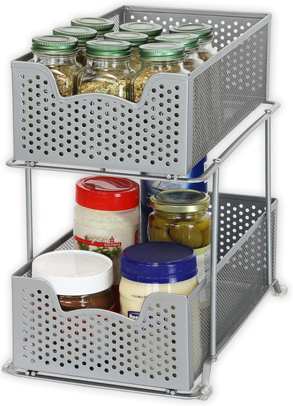 Simple Houseware - Cajón organizador de 2 niveles, color plateado