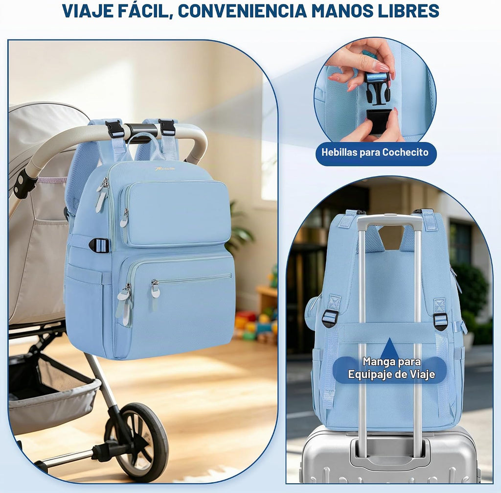 IBVIVIC Mochila para pañales con cambiador portátil, color azul cla...