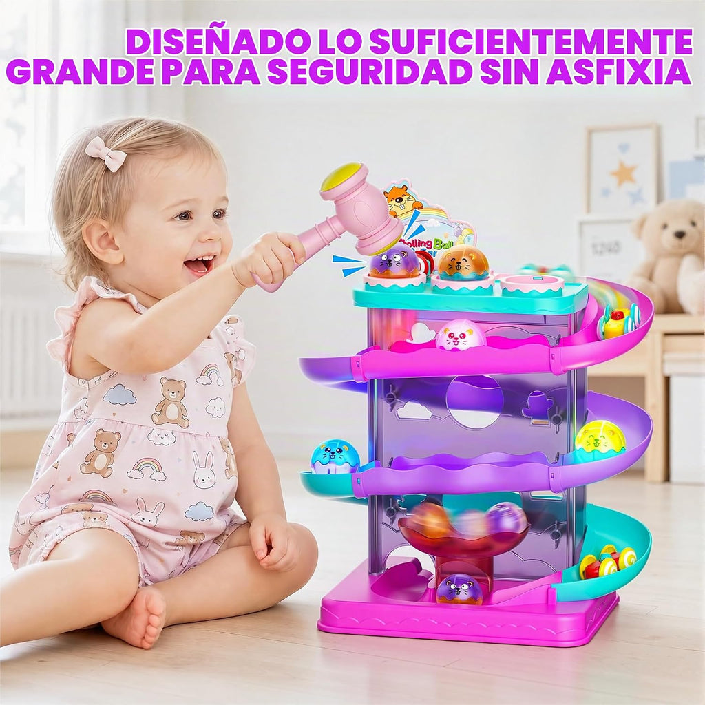 Juguete Montessori de pista de carreras con rampa para coche y caíd...