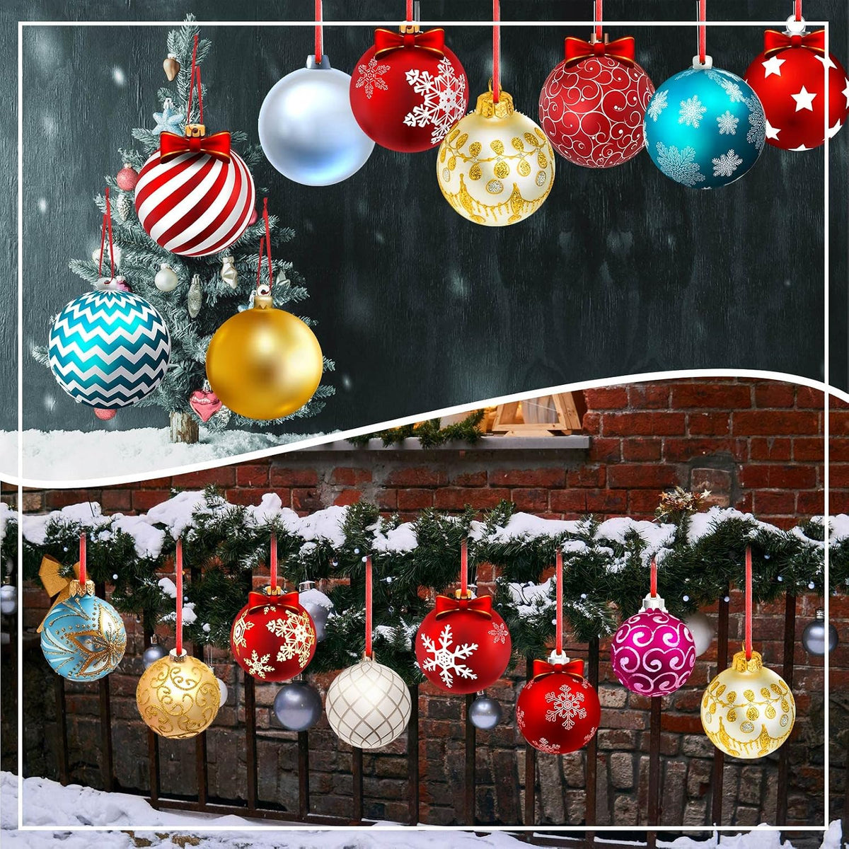 Rtteri 30 adornos coloridos de bolas de Navidad para patio, 4.9 pul...