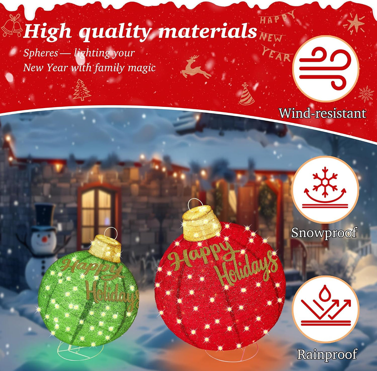 Juego de 2 adornos navideños iluminados de 3 pies, ampliables para...