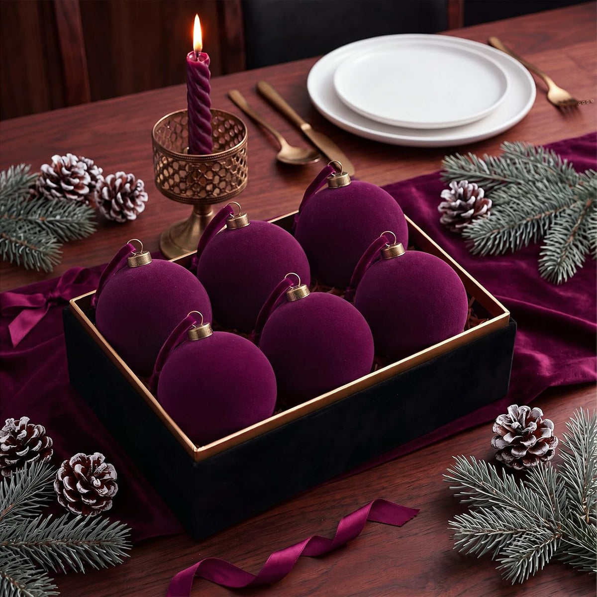 6 adornos grandes de terciopelo de Navidad de 4 pulgadas | Esferas...