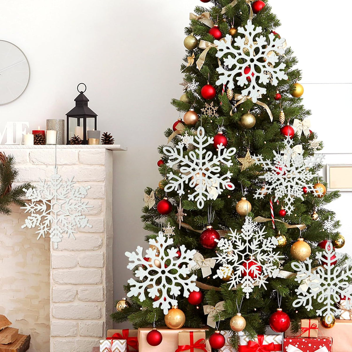 12 adornos grandes de copos de nieve de Navidad, adornos de copos d...