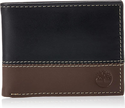 Timberland Billetera plegable de cuero para hombre, color negro\/co...