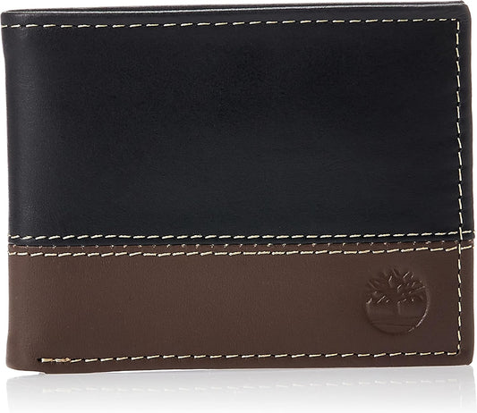 Timberland Billetera plegable de cuero para hombre, color negro\/co...