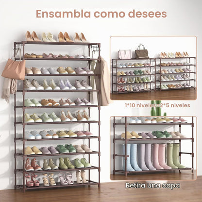 LANTEFUL Zapatero de 10 niveles, 50 pares, organizador de zapatos a...