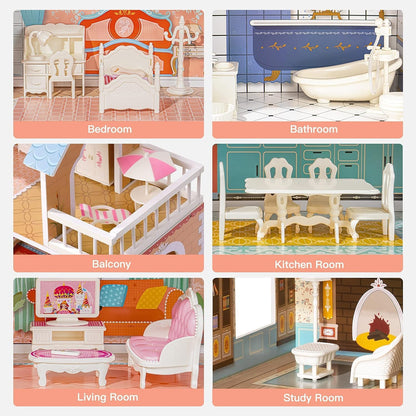 ROBUD Casa de muñecas de madera con muebles azul para niñas 3-6 | D...