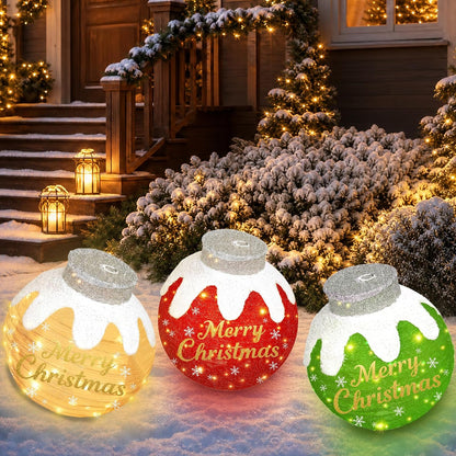 3 adornos navideños para exteriores, bola iluminada emergente con a...